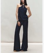Satin Halter Neck Top and Wide-Leg Pants Set