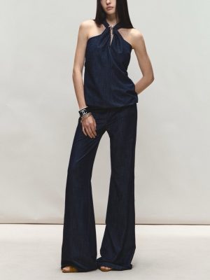 Satin Halter Neck Top and Wide-Leg Pants Set