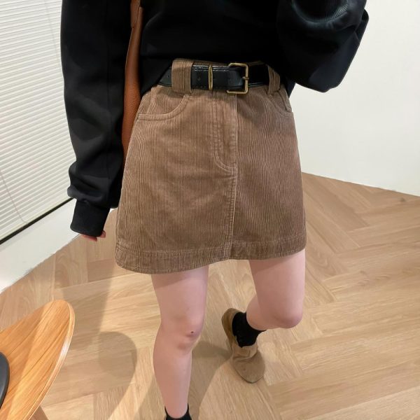 Velvet Mini Skirt with Belt