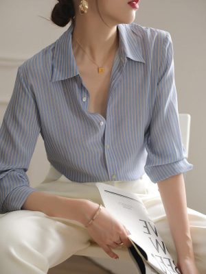 Blue Striped Silk Shirt