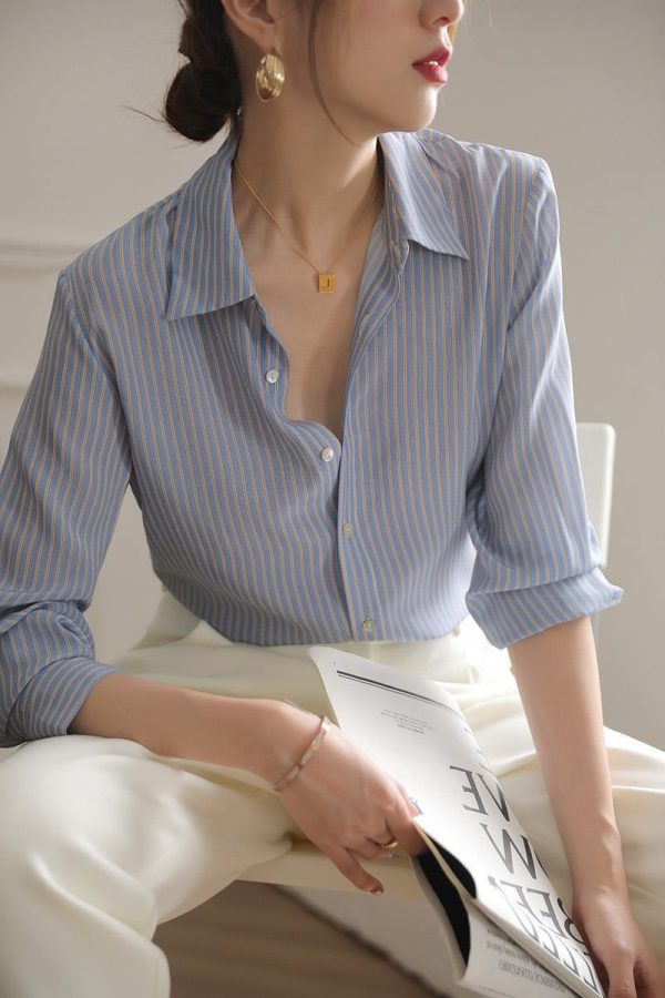 Blue Striped Silk Shirt