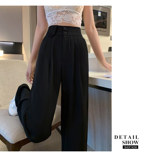 Black High-Waisted Straight Trousers Slacks
