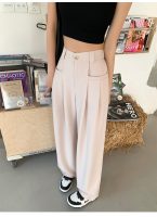 Beige Wide-Leg Slip Pocket Straight Suit Pants