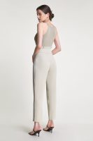 Tan Zip Front Straight Leg Tailored Pants