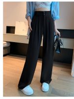 Black High-Waisted Straight Trousers Slacks
