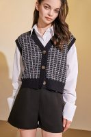 Black Knit Plaid V-Neck Sweater Vest