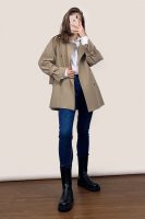 Khaki Double-Breasted Belted Short Trench Coat